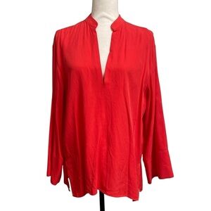 ZARA Red Viscose Lyocell Popover Blouse Long Sleeve Mandarin Collar Size Medium